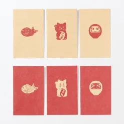 Emballages Cadeaux^Muji Enveloppes petites en papier de bambou avec motifs porte-bonheur - Rouge