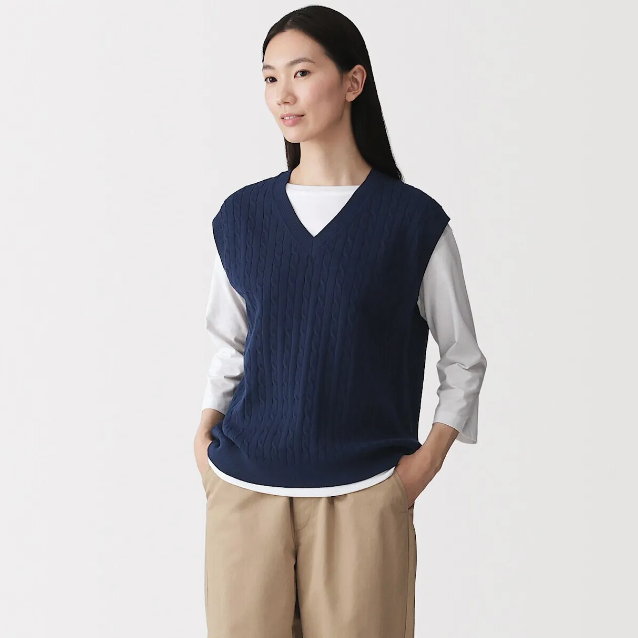 Pulls Et Cardigans^Muji Gilet en tricot torsadé de mélange de coton pour femme