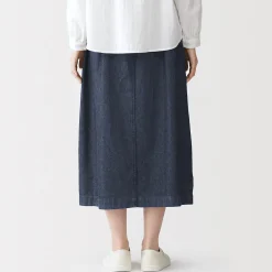 Pantalons, Jupes Et Shorts^Muji Jupe midi confort en denim délavé pour femme Bleu Marine Foncé