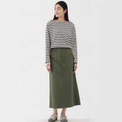 Pantalons, Jupes Et Shorts^Muji Jupe midi coupe droite avec motif de chevrons et en coton pour femme
