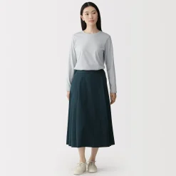Pantalons, Jupes Et Shorts^Muji Jupe midi plissée et évasée en sergé de coton mélangé pour femme