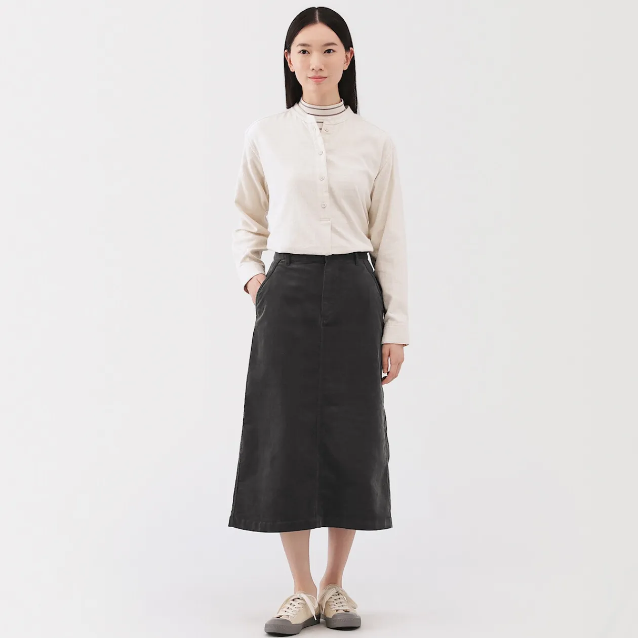 Pantalons, Jupes Et Shorts^Muji Jupe midi taille haute en velours côtelé extensible pour femme