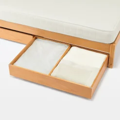 Lits^Muji Lit large double plaqué en bois d'hévéa