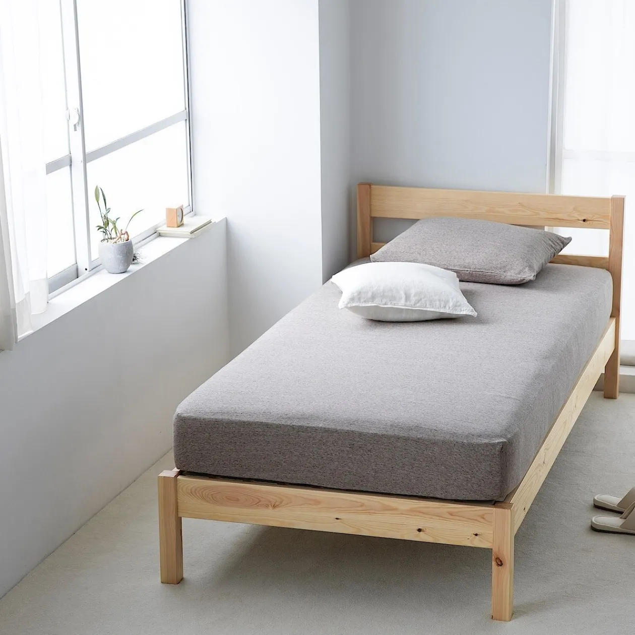 Lits^Muji Lit simple en pin Tête de lit plateforme simple en chêne