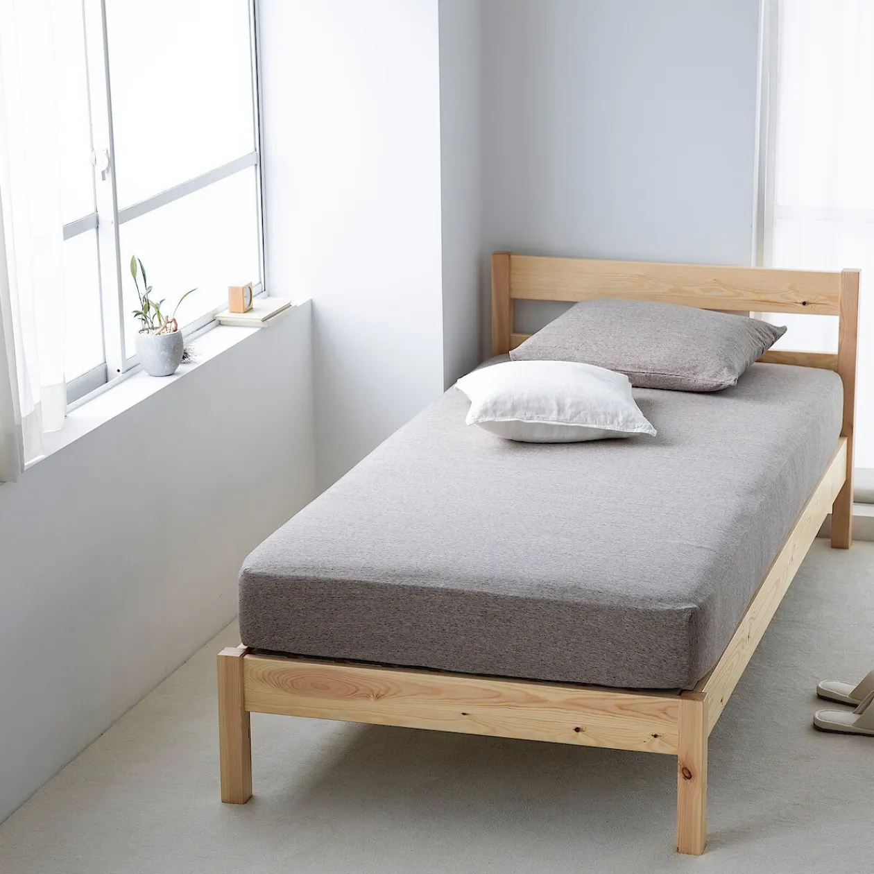 Lits^Muji Lit simple en pin Tête de lit plateforme simple en chêne