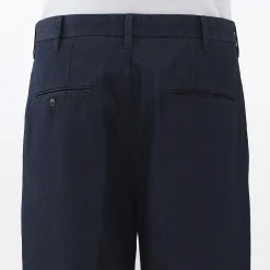 Pantalons Et Shorts^Muji Pantalon Chino Indigo à pinces en coton stretch coupe wide homme Bleu marine foncé