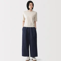 Pantalons, Jupes Et Shorts^Muji Pantalon large en mélange lin-denim pour femme Bleu Marine Foncé