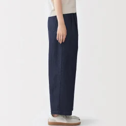 Pantalons, Jupes Et Shorts^Muji Pantalon large en mélange lin-denim pour femme Bleu Marine Foncé