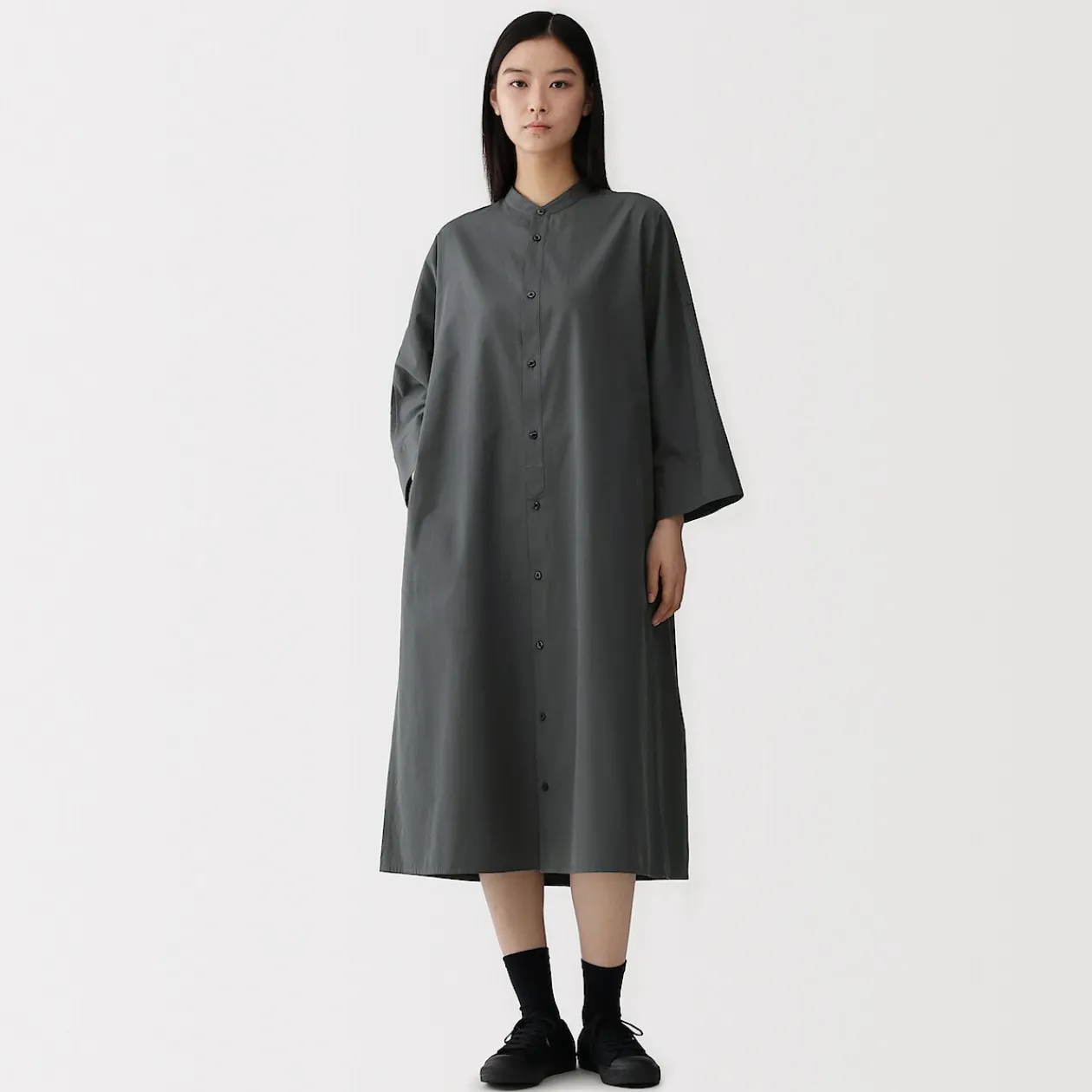 Robes Et Tuniques^Muji Robe chemise à col montant en popeline de coton biologique pour femme