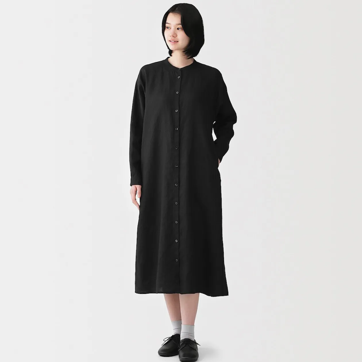 Robes Et Tuniques^Muji Robe-chemise à col officier en lin lavé pour femme