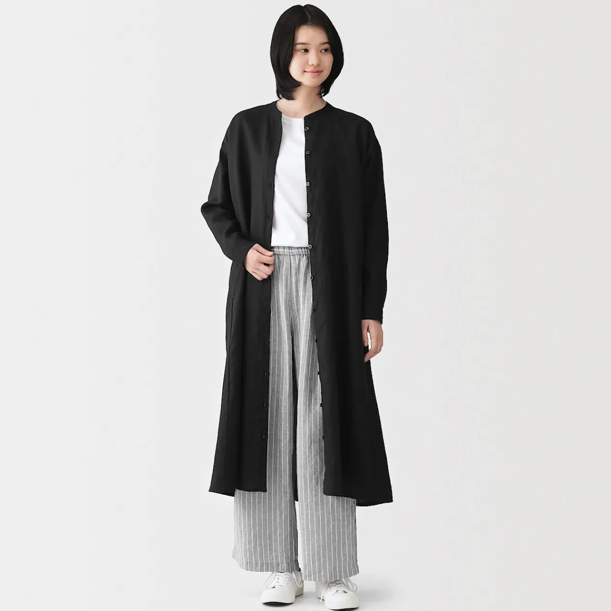 Robes Et Tuniques^Muji Robe-chemise à col officier en lin lavé pour femme