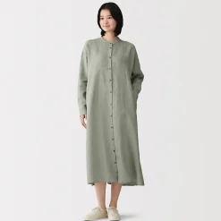 Robes Et Tuniques^Muji Robe-chemise à col officier en lin lavé pour femme
