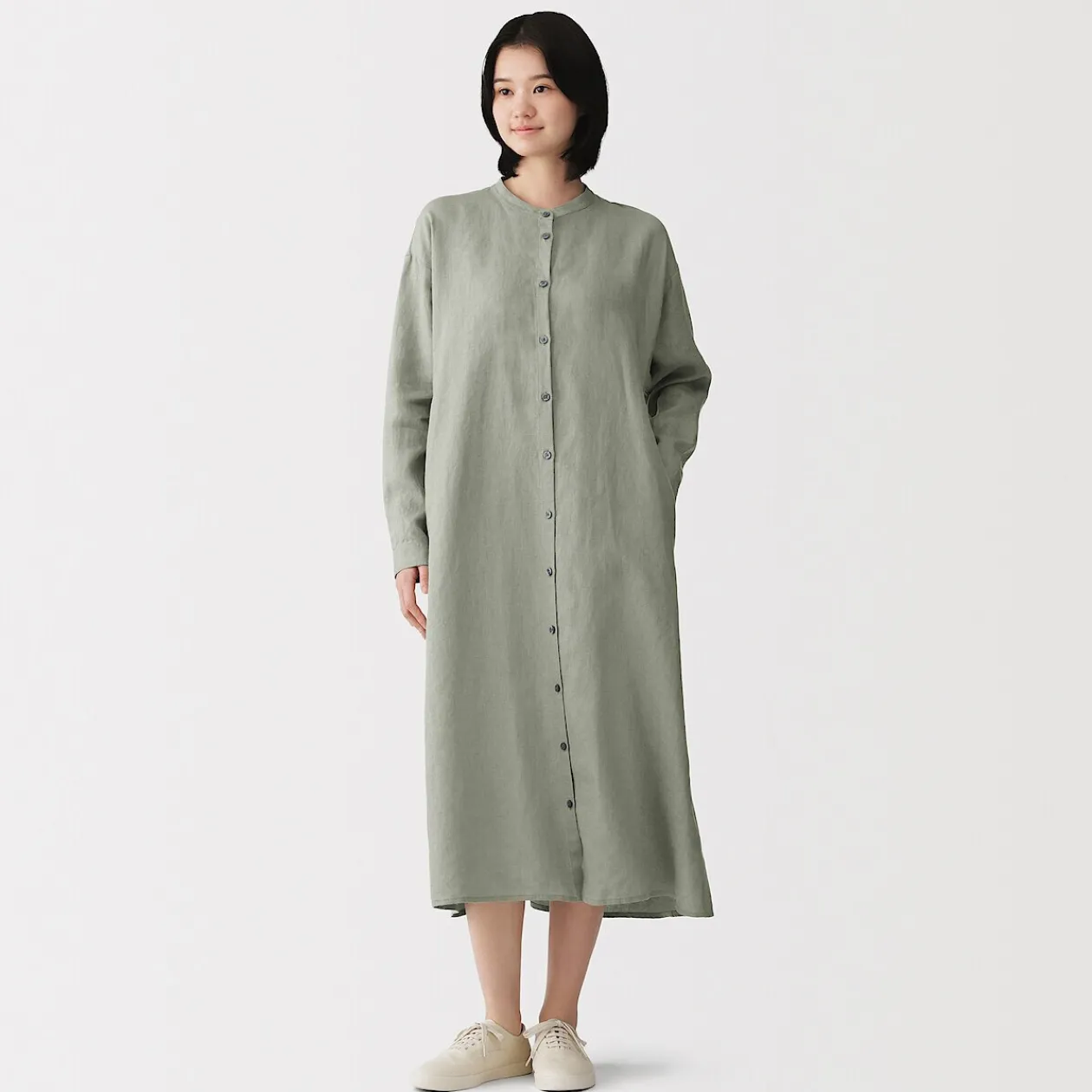 Robes Et Tuniques^Muji Robe-chemise à col officier en lin lavé pour femme