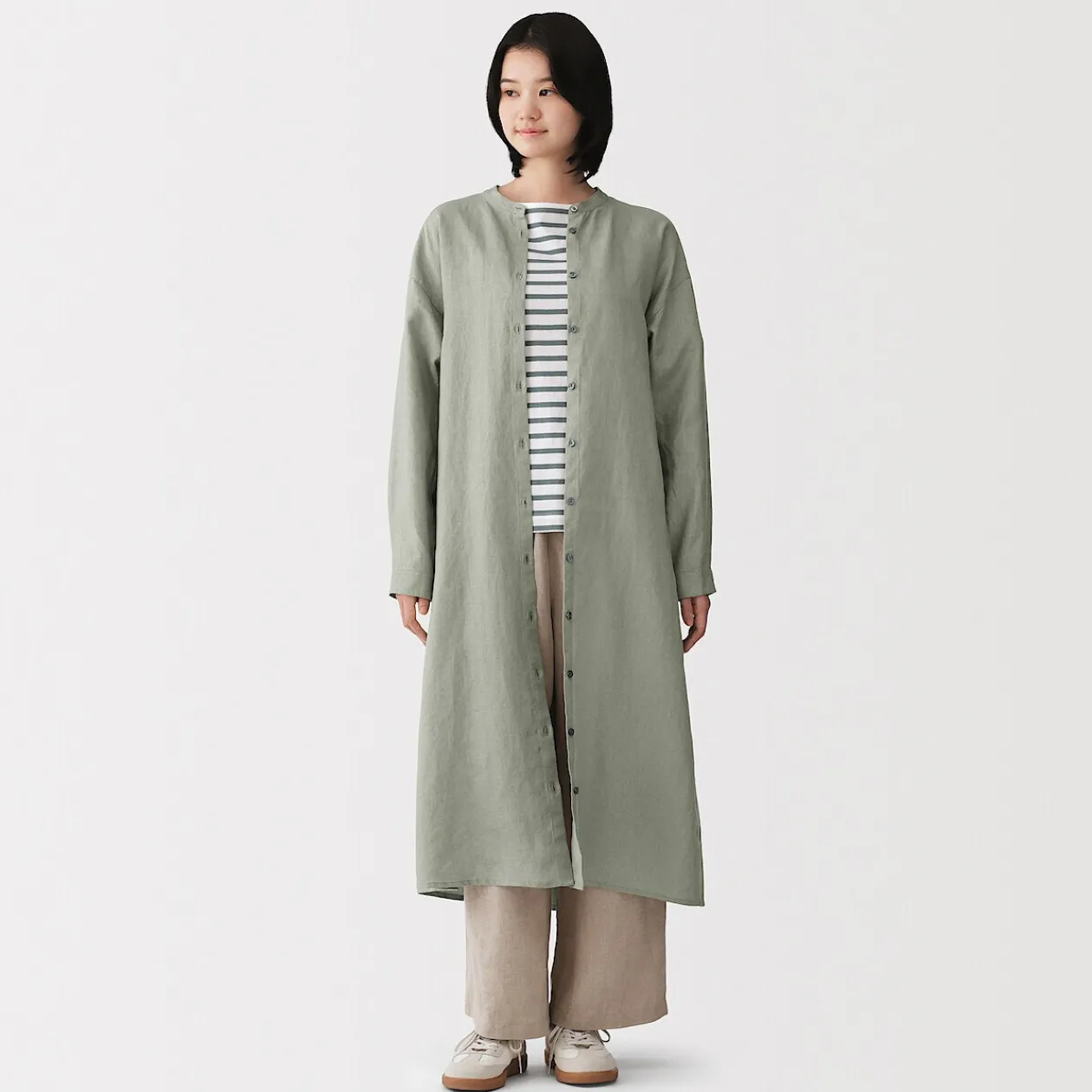 Robes Et Tuniques^Muji Robe-chemise à col officier en lin lavé pour femme
