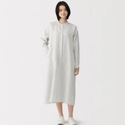 Robes Et Tuniques^Muji Robe-chemise à col officier en lin lavé pour femme