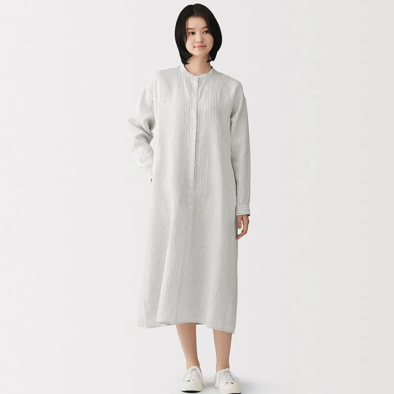 Robes Et Tuniques^Muji Robe-chemise à col officier en lin lavé pour femme