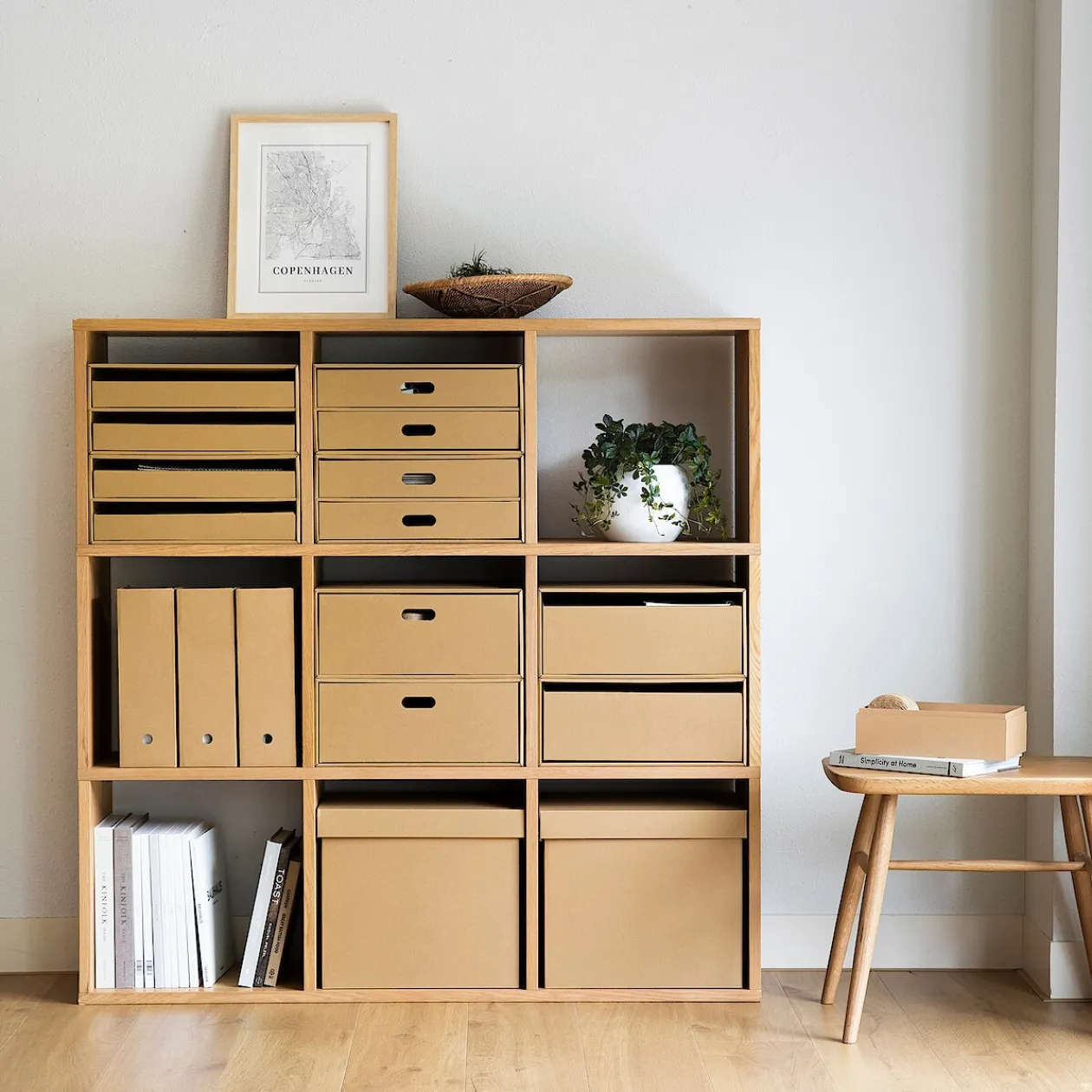 Étagères Modulables En Bois^Muji Set de 3 étagères étroites en chêne ‐ 3x3 niveaux (Dont Eco‐part. 3,90 €)