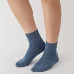 Chaussettes^Muji Socquettes à côtes extensibles à angle droit pour femme Bleu