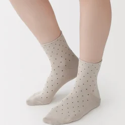 Chaussettes^Muji Soquettes à pois et à bordures confortables pour femme