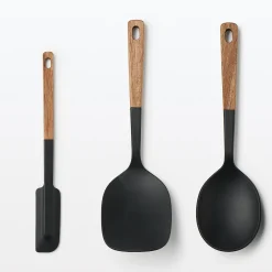 Ustensiles^Muji Spatule et cuillère en silicone avec manche en bois
