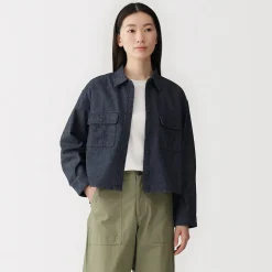 Vestes Et Manteaux|Chemises^Muji Sur-chemise légère en denim de kapok mélangé pour femme Bleu Marine Foncé