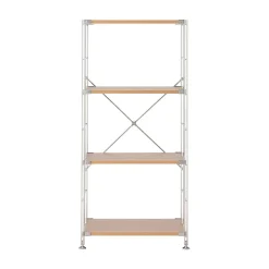 Étagères En Pin Et En Acier^Muji Étagère en acier inoxydable plaquée chêne étroite ‐ 4 niveaux (Dont Eco‐part. 1,80 €)