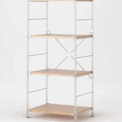 Étagères En Pin Et En Acier^Muji Étagère en acier inoxydable plaquée chêne étroite ‐ 4 niveaux (Dont Eco‐part. 1,80 €)