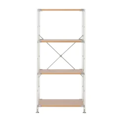 Étagères En Pin Et En Acier^Muji Étagère en acier inoxydable plaquée chêne étroite ‐ 4 niveaux (Dont Eco‐part. 1,80 €)