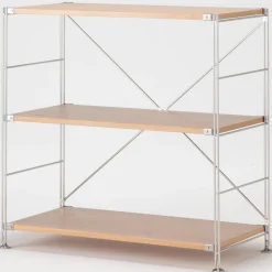 Étagères En Pin Et En Acier^Muji Étagère en acier inoxydable plaquée chêne large ‐ 3 niveaux (Dont Eco‐part. 2,80 €)