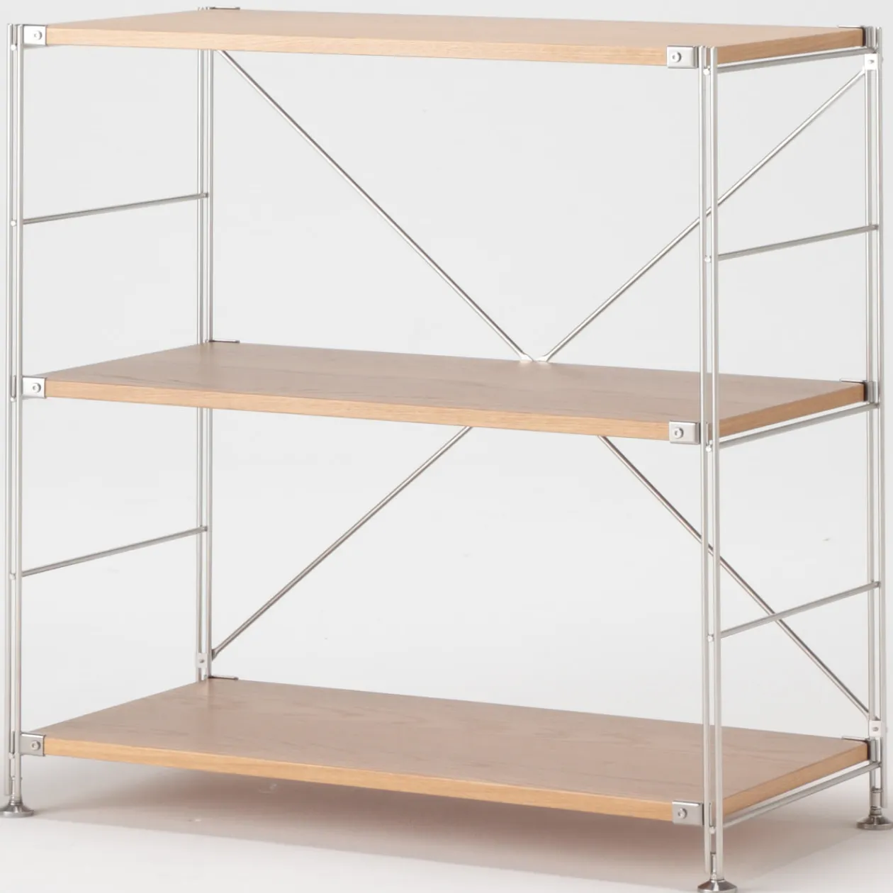 Étagères En Pin Et En Acier^Muji Étagère en acier inoxydable plaquée chêne large ‐ 3 niveaux (Dont Eco‐part. 2,80 €)