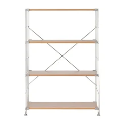 Étagères En Pin Et En Acier^Muji Étagère en acier inoxydable plaquée chêne large ‐ 4 niveaux (Dont Eco part. 2,80 €)