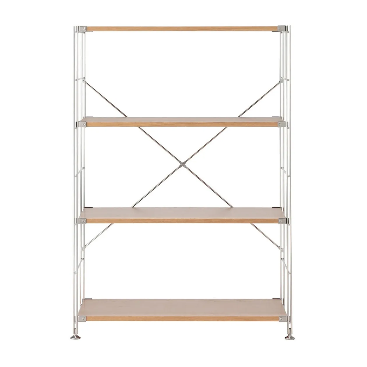 Étagères En Pin Et En Acier^Muji Étagère en acier inoxydable plaquée chêne large ‐ 4 niveaux (Dont Eco part. 2,80 €)