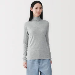 Hauts Et T‐Shirts|Sous‐Vêtements^Muji T-shirt à col roulé transparent à manches longues en mélange de lyocell pour femme