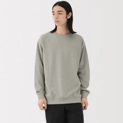 Pulls Et Cardigans|Hoodies Et Sweatshirts^Muji T‐shirt à manches longues gaufré Quick Dry pour homme Gris Argenté Clair