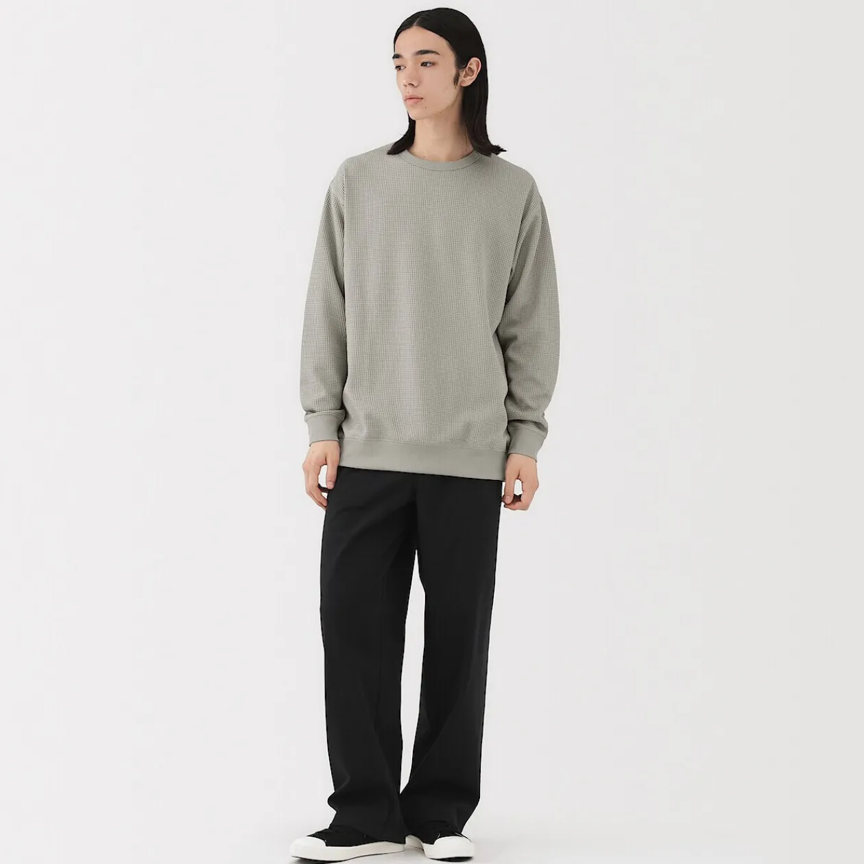 Pulls Et Cardigans|Hoodies Et Sweatshirts^Muji T‐shirt à manches longues gaufré Quick Dry pour homme Gris Argenté Clair