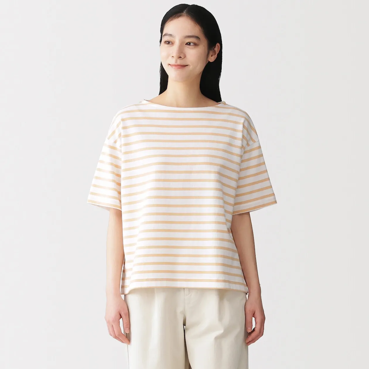 Hauts Et T‐Shirts^Muji T-shirt à manches mi-longues et col bateau en coton épais pour femme
