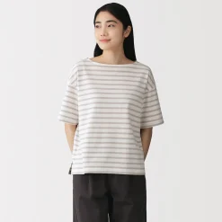Hauts Et T‐Shirts^Muji T-shirt à manches mi-longues et col bateau en coton épais pour femme