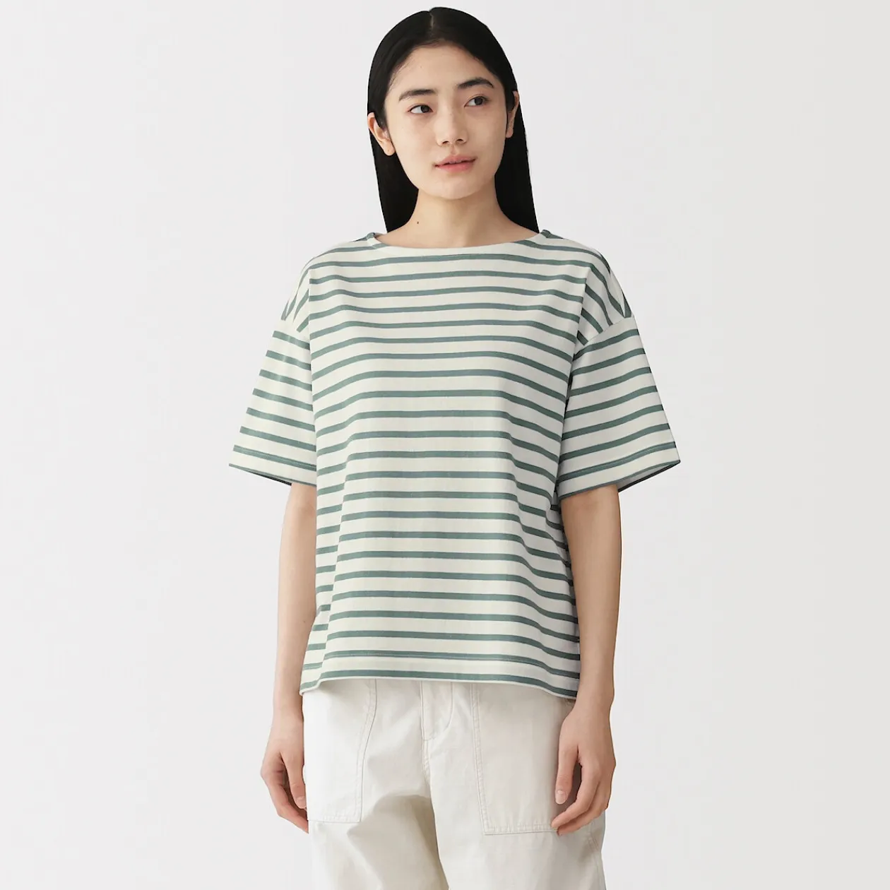 Hauts Et T‐Shirts^Muji T-shirt à manches mi-longues et col bateau en coton épais pour femme