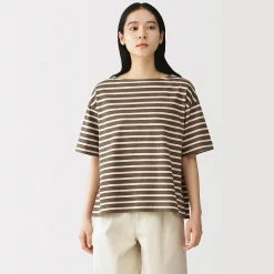 Hauts Et T‐Shirts^Muji T-shirt à manches mi-longues et col bateau en coton épais pour femme
