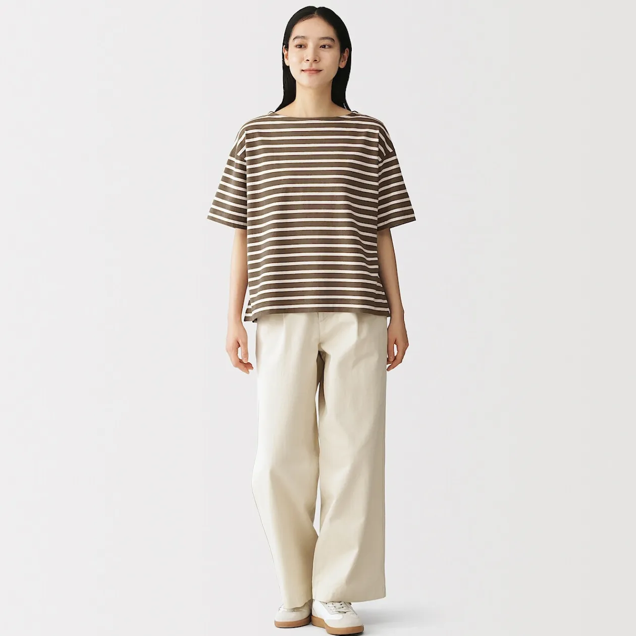 Hauts Et T‐Shirts^Muji T-shirt à manches mi-longues et col bateau en coton épais pour femme