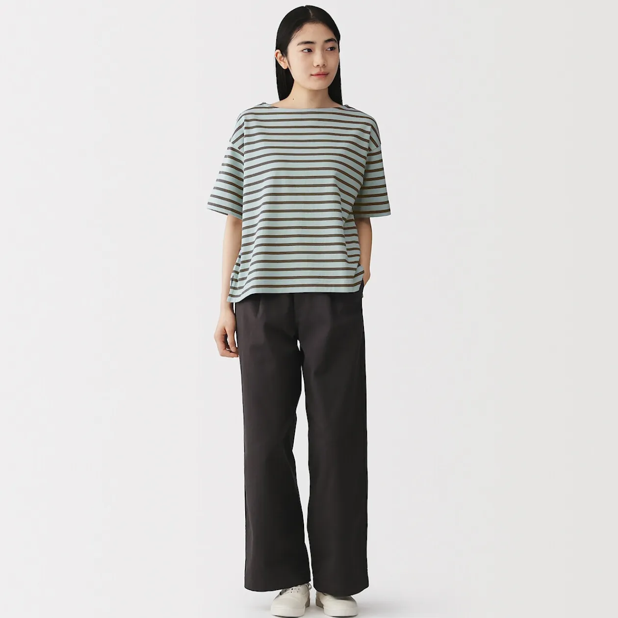 Hauts Et T‐Shirts^Muji T-shirt à manches mi-longues et col bateau en coton épais pour femme