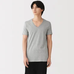 Hauts Et T‐Shirts|Sous‐Vêtements^Muji T-shirt en coton recyclé sans coutures latérales à col en V - lot de 2, pour homme Gris Chiné