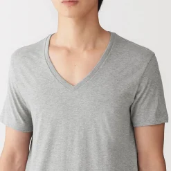 Hauts Et T‐Shirts|Sous‐Vêtements^Muji T-shirt en coton recyclé sans coutures latérales à col en V - lot de 2, pour homme Gris Chiné