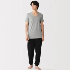 Hauts Et T‐Shirts|Sous‐Vêtements^Muji T-shirt en coton recyclé sans coutures latérales à col en V - lot de 2, pour homme Gris Chiné