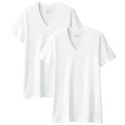 Sous‐Vêtements^Muji T-shirt en coton sans coutures latérales à col en V - lot de 2, pour homme