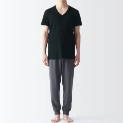 Sous‐Vêtements^Muji T-shirt en coton sans coutures latérales à col en V - lot de 2, pour homme