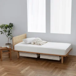 Lits^Muji Tête de lit plateforme double en noyer