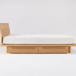 Lits^Muji Tête de lit plateforme double en chêne