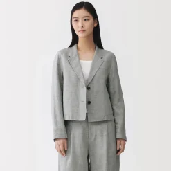 Vestes Et Manteaux^Muji Veste courte à chevrons en mélange de lin pour femme Gris